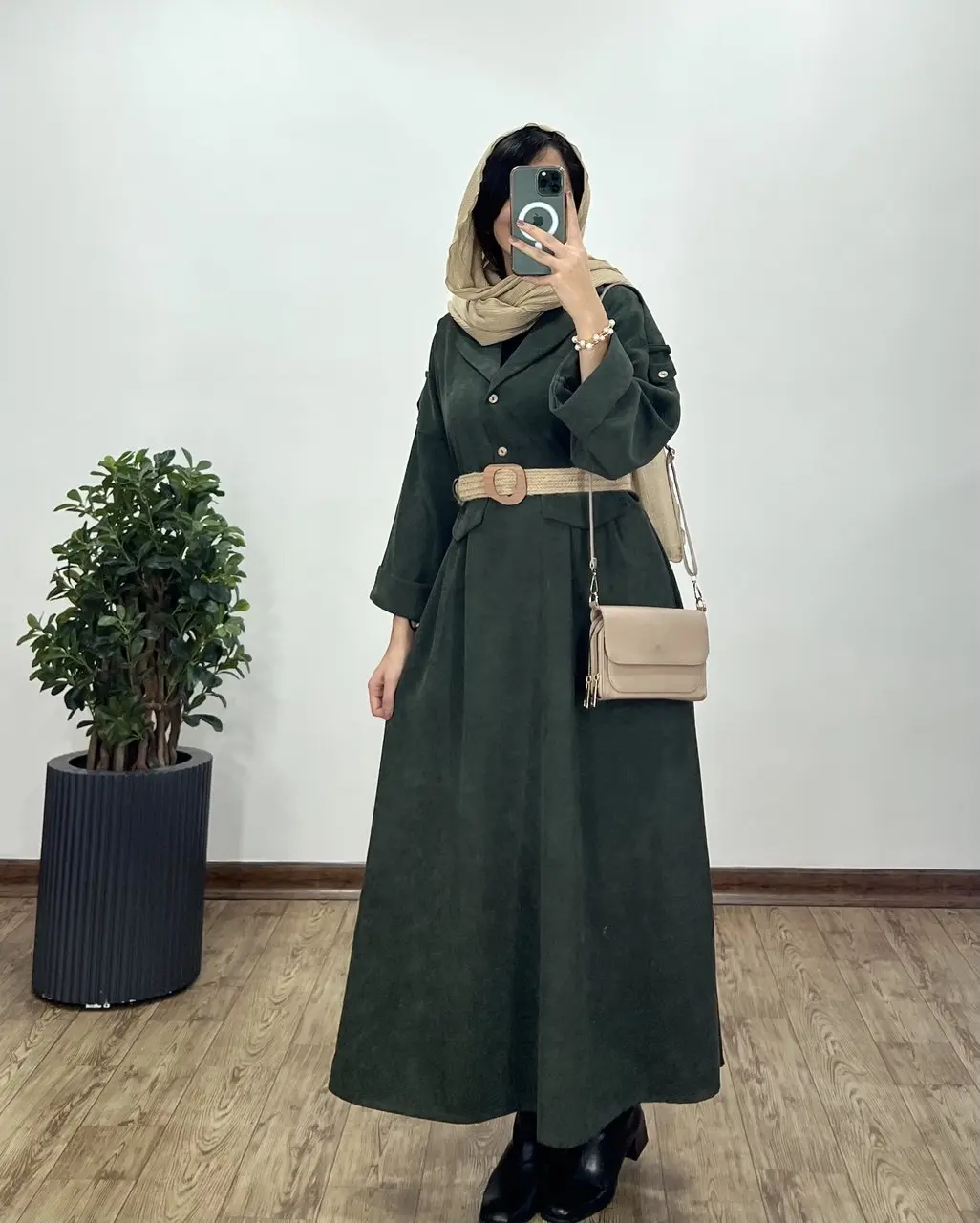 پیراهن مانتویی پاییزه تبسم همراه با کمربند